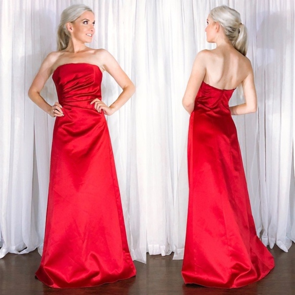 ABS Allen Schwartz Red Satin Strapless Dress